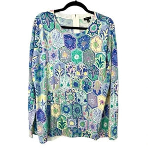Talbots Women's Long Sleeve Multicolor Floral Crew Neck Sweater Size XL GUC